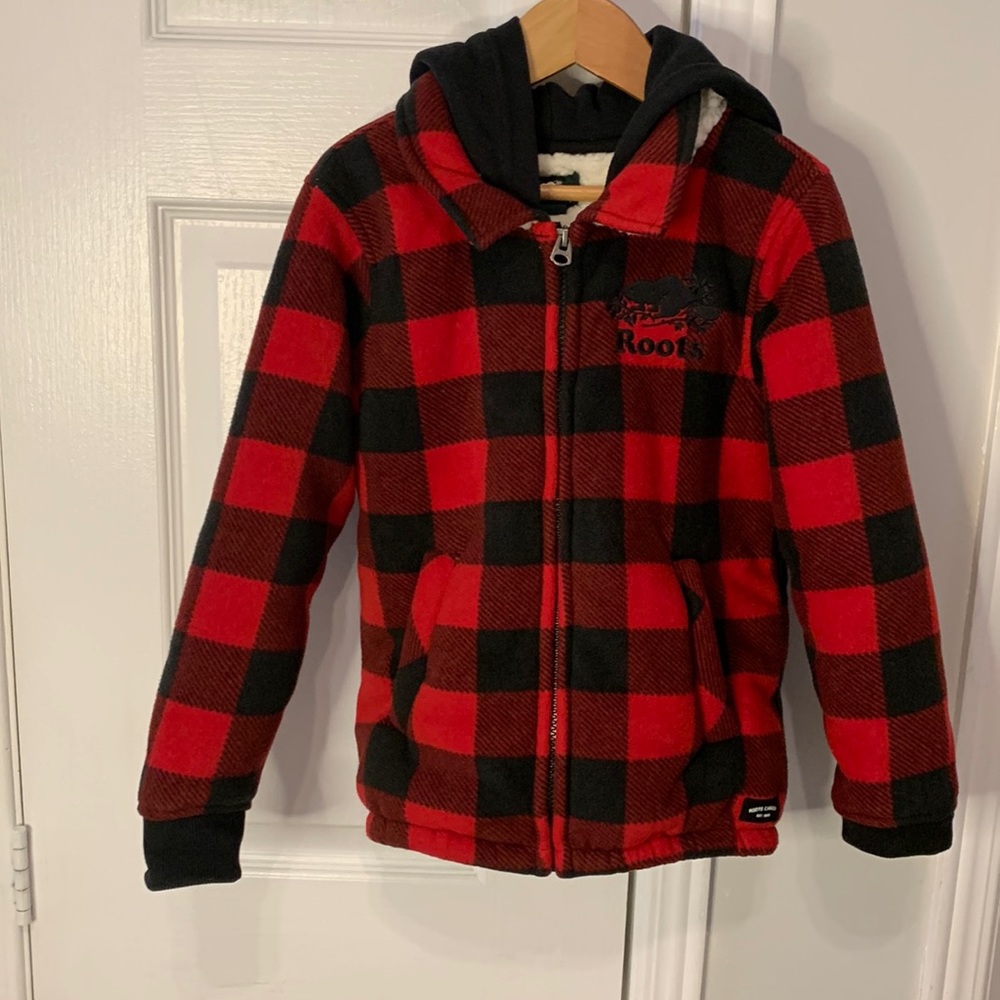Roots kids plaid Sherpa lined hoodie sweater